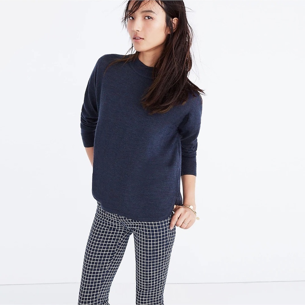 Madewell Blue Merino Wool Mockneck Boxy Pullover Sweater G9612 EUC Size XS
